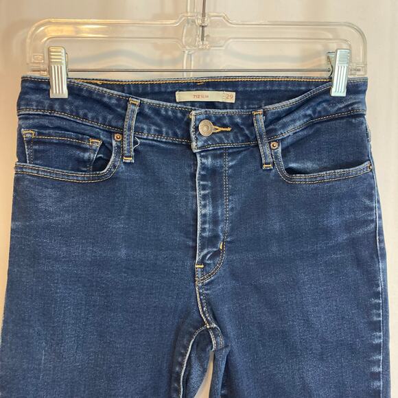Levi’s 712 Slim Straight Leg Mid Rise Medium Blue Denim Wash Jeans Pants - Picture 3 of 12